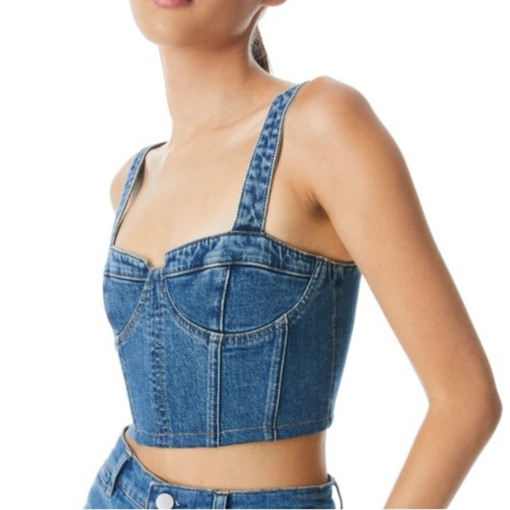 Alice + Olivia Jeanna Denim Bustier Crop Top
